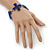 Dark Blue Glass Bead Floral Bracelet With T-Bar Closure In Silver Plating - 18cm Length - view 2