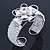 Fancy Glass Bead Floral Cuff Bracelet In Silver Tone - Adjustable - White - view 4