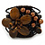 Chocolate Brown Ceramic, Simulated Pearl Bead Flower Wired Flex Bracelet - Adjustable - view 5