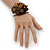 Chocolate Brown Ceramic, Simulated Pearl Bead Flower Wired Flex Bracelet - Adjustable - view 2