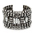 Wide Gun Metal Structured Bracelet With Clear Crystals - 17cm (9cm Extension) - view 2