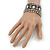 Wide Gun Metal Structured Bracelet With Clear Crystals - 17cm (9cm Extension) - view 4