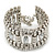 Wide Rhodium Plated Structured Bracelet With Clear Crystals - 17cm (9cm Extension) - view 11