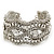 Wide Rhodium Plated Mesh Chain Structured Bracelet With Clear Crystals - 17cm (9cm Extension) - view 11