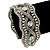 Wide Rhodium Plated Mesh Chain Structured Bracelet With Clear Crystals - 17cm (9cm Extension) - view 4