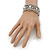 Wide Rhodium Plated Mesh Chain Structured Bracelet With Clear Crystals - 17cm (9cm Extension) - view 3