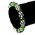 Green/ Transparent Glass Bead With Silver Tone Crystal Ring Stretch Bracelet - up to 21cm Length - view 2