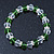 Green/ Transparent Glass Bead With Silver Tone Crystal Ring Stretch Bracelet - up to 21cm Length - view 9