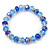 Sky/ Cobalt Blue Glass Bead With Silver Tone Crystal Ring Stretch Bracelet - up to 21cm Length - view 2