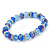 Sky/ Cobalt Blue Glass Bead With Silver Tone Crystal Ring Stretch Bracelet - up to 21cm Length