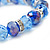 Sky/ Cobalt Blue Glass Bead With Silver Tone Crystal Ring Stretch Bracelet - up to 21cm Length - view 3