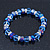 Sky/ Cobalt Blue Glass Bead With Silver Tone Crystal Ring Stretch Bracelet - up to 21cm Length - view 6