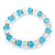 Light Blue/ Transparent Glass Bead With Silver Tone Crystal Ring Stretch Bracelet - up to 21cm Length - view 3