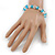Light Blue/ Transparent Glass Bead With Silver Tone Crystal Ring Stretch Bracelet - up to 21cm Length - view 4