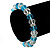 Light Blue/ Transparent Glass Bead With Silver Tone Crystal Ring Stretch Bracelet - up to 21cm Length - view 2