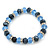 Sky/ Navy Blue Glass Bead With Silver Tone Crystal Ring Stretch Bracelet - up to 21cm Length - view 5