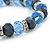 Sky/ Navy Blue Glass Bead With Silver Tone Crystal Ring Stretch Bracelet - up to 21cm Length - view 2