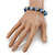 Sky/ Navy Blue Glass Bead With Silver Tone Crystal Ring Stretch Bracelet - up to 21cm Length - view 3