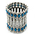 Vintage Wide Turquoise Bead Flex Bracelet In Silver Plating - 19cm Wrist/ 75mm Width - view 6