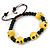 Yellow Acrylic Skull Bead Children/Girls/ Petites Teen Friendship Bracelet On Black String - (13cm to 16cm) Adjustable