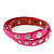 Neon Pink Leather Style Crystal and Spike Studded Wrap Bracelet - Adjustable (One Size Fits All) - view 4