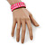 Crystal Studded Neon Pink Faux Leather Strap Bracelet - Adjustable up to 20cm - view 3