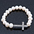 Swarovski Crystal Sideways Silver Tone Cross Freshwater Pearl Flex Bracelet Horizontal - up to 18cm Length/ 9mm