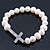 Swarovski Crystal Sideways Silver Tone Cross Freshwater Pearl Flex Bracelet Horizontal - up to 18cm Length/ 9mm - view 8