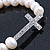 Swarovski Crystal Sideways Silver Tone Cross Freshwater Pearl Flex Bracelet Horizontal - up to 18cm Length/ 9mm - view 5