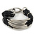 Chunky Multistrand Black Cord With Silver Tone Metal Bar Bracelet - up to 18cm Length