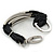 Chunky Multistrand Black Cord With Silver Tone Metal Bar Bracelet - up to 18cm Length - view 5