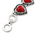 Vintage Inspired 'Hearts' With Red Ceramic Stones Bracelet With T-Bar Closure In Burn Silver Metal - 18cm Length - view 7