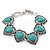 Vintage Inspired 'Hearts' With Turquoise Stones Bracelet With T-Bar Closure In Burn Silver Metal - 18cm Length - view 4