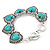 Vintage Inspired 'Hearts' With Turquoise Stones Bracelet With T-Bar Closure In Burn Silver Metal - 18cm Length - view 8