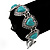 Vintage Inspired 'Hearts' With Turquoise Stones Bracelet With T-Bar Closure In Burn Silver Metal - 18cm Length - view 5