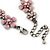 Light Pink Enamel Floral Bracelet In Pewter Tone Metal - 17cm Length/ 6cm Extension - view 5
