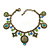 Vintage Inspired Floral, Bead Charm Bracelet In Bronze Tone (Olive Green, Light Blue) - 16cm Length/ 3cm Extension