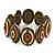 Vintage Inspired Enamel Oval Flex Bracelet In Bronze Tone (Magnolia, Light Brown) - 18cm Length