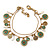 Vintage Inspired Double Chain Charm Bracelet In Antique Gold Metal (Green) - 16cm Length/ 3cm Extension