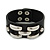 Wide Black Leather Style Silver Tone Buckle Bracelet - 22cm Length - view 2
