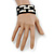 Wide Black Leather Style Silver Tone Buckle Bracelet - 22cm Length - view 4