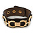 Black Leather Style Gold Tone Buckle Strap Bracelet - 20cm L - view 4