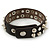 Crystal Studded Dark Brown Faux Leather Strap Bracelet (Silver Tone) - Adjustable up to 22cm - view 6