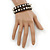 Crystal Studded Dark Brown Faux Leather Strap Bracelet (Silver Tone) - Adjustable up to 22cm - view 2