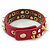 Crystal Studded Deep Pink Faux Leather Strap Bracelet (Gold Tone) - Adjustable up to 22cm - view 7