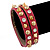 Crystal Studded Deep Pink Faux Leather Strap Bracelet (Gold Tone) - Adjustable up to 22cm - view 2