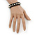 Crystal Studded Black Faux Leather Strap Bracelet (Silver Tone) - Adjustable up to 20cm - view 2