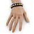 Crystal Studded Black Faux Leather Strap Bracelet (Gold Tone) - Adjustable up to 20cm - view 2