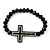Black Glass Austrian Crystal Sideways Cross Flex Bracelet Horizontal- up to 20cm Length