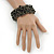 Wide Cappuccino Coloured Glass Bead & Black Nugget Flex Bracelet - 19cm L - view 3